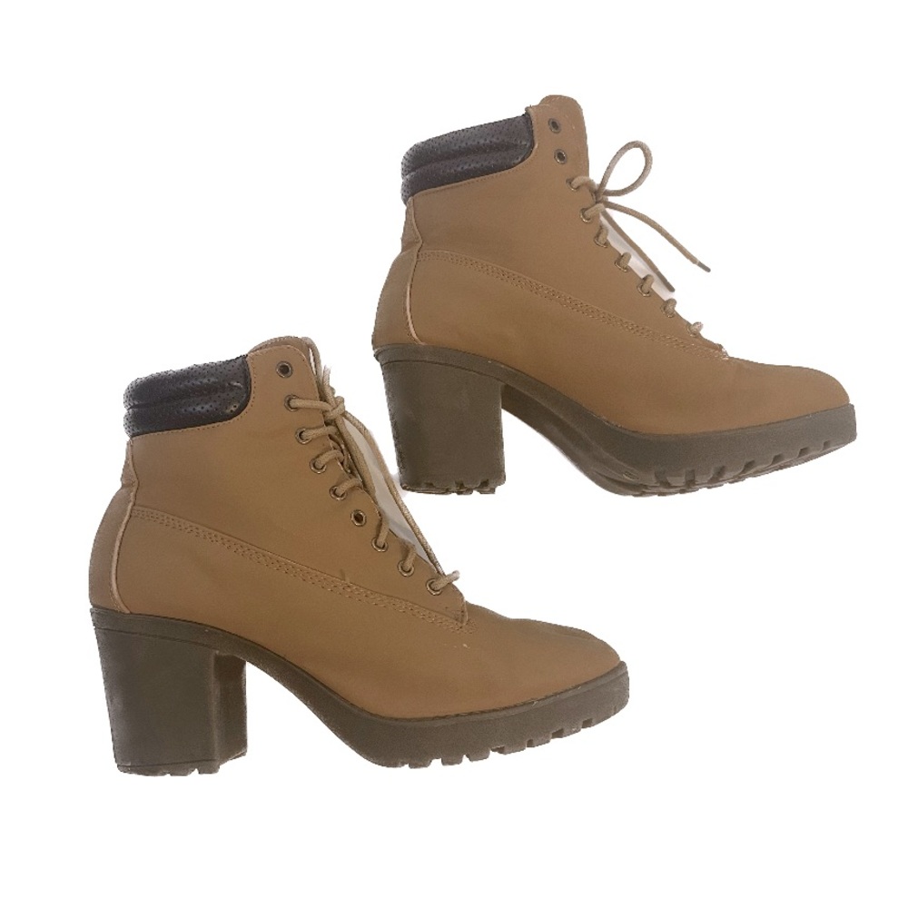 Women's Camel color Platform Ankle Boot Retro round toe lace up booties size 9